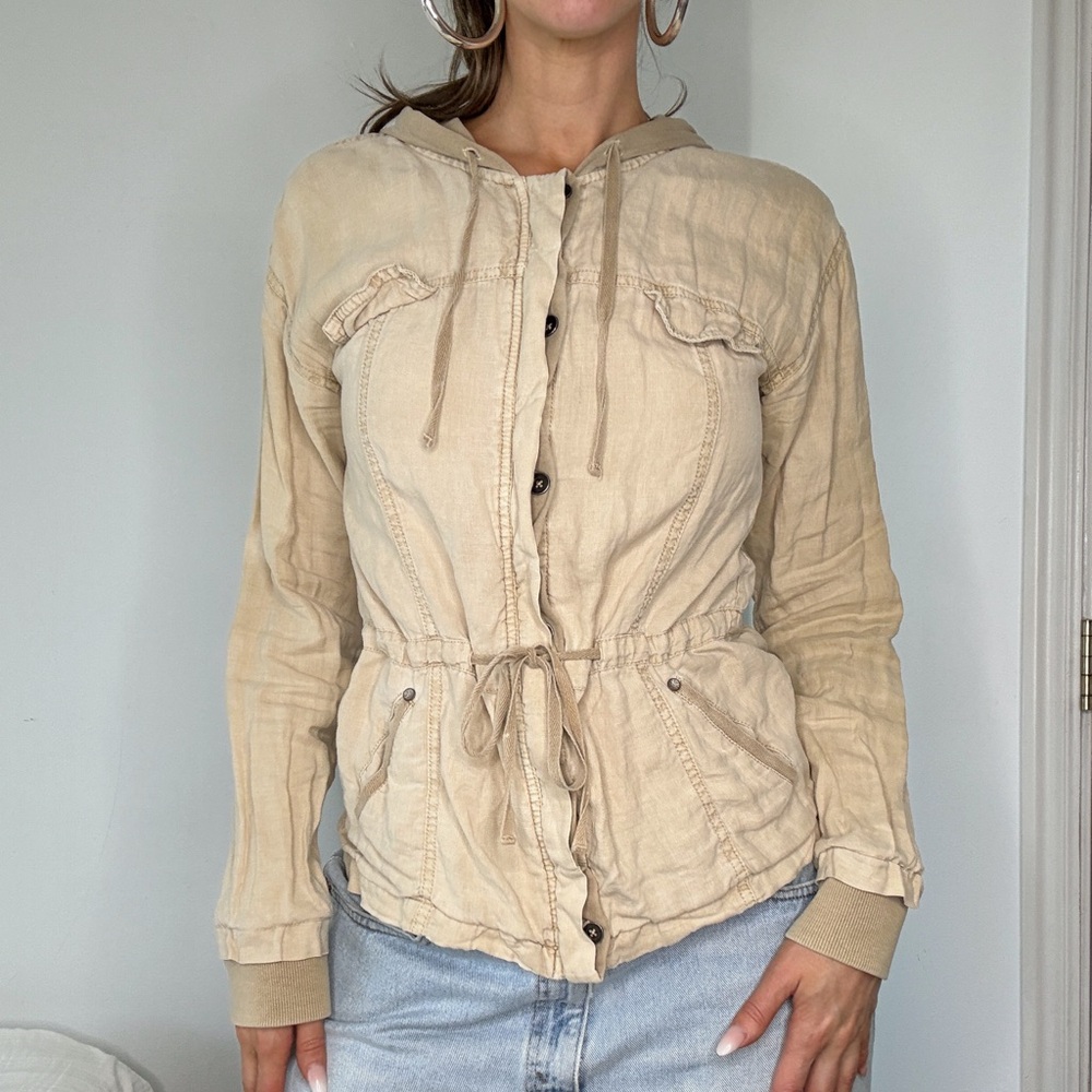 Michael Stars Lightweight Tan Linen Anorak Jacket